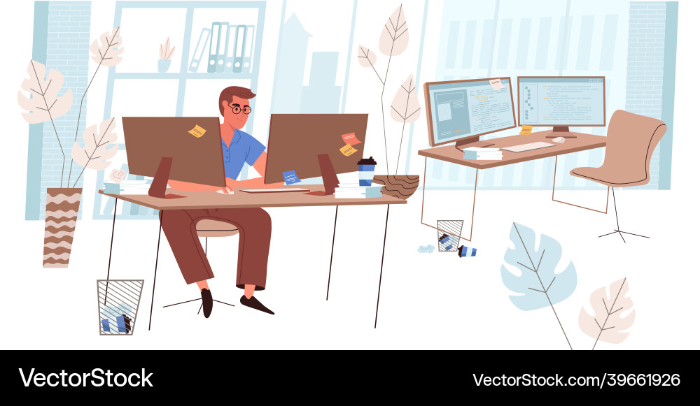 Programmers working concept in flat design Programmers working concept in flat design Vector Image