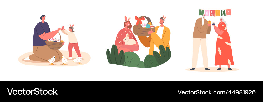 Set happy family easter celebration parent Set happy family easter celebration parent vector image