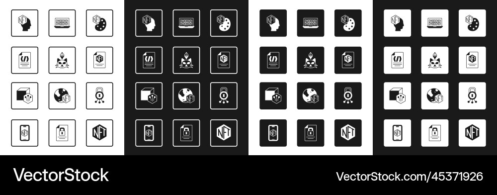 Set nft digital crypto art binary code contract Set nft digital crypto art binary code contract vector image