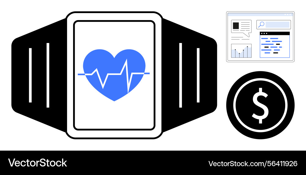 Smartwatch displaying heartbeat with data vector image