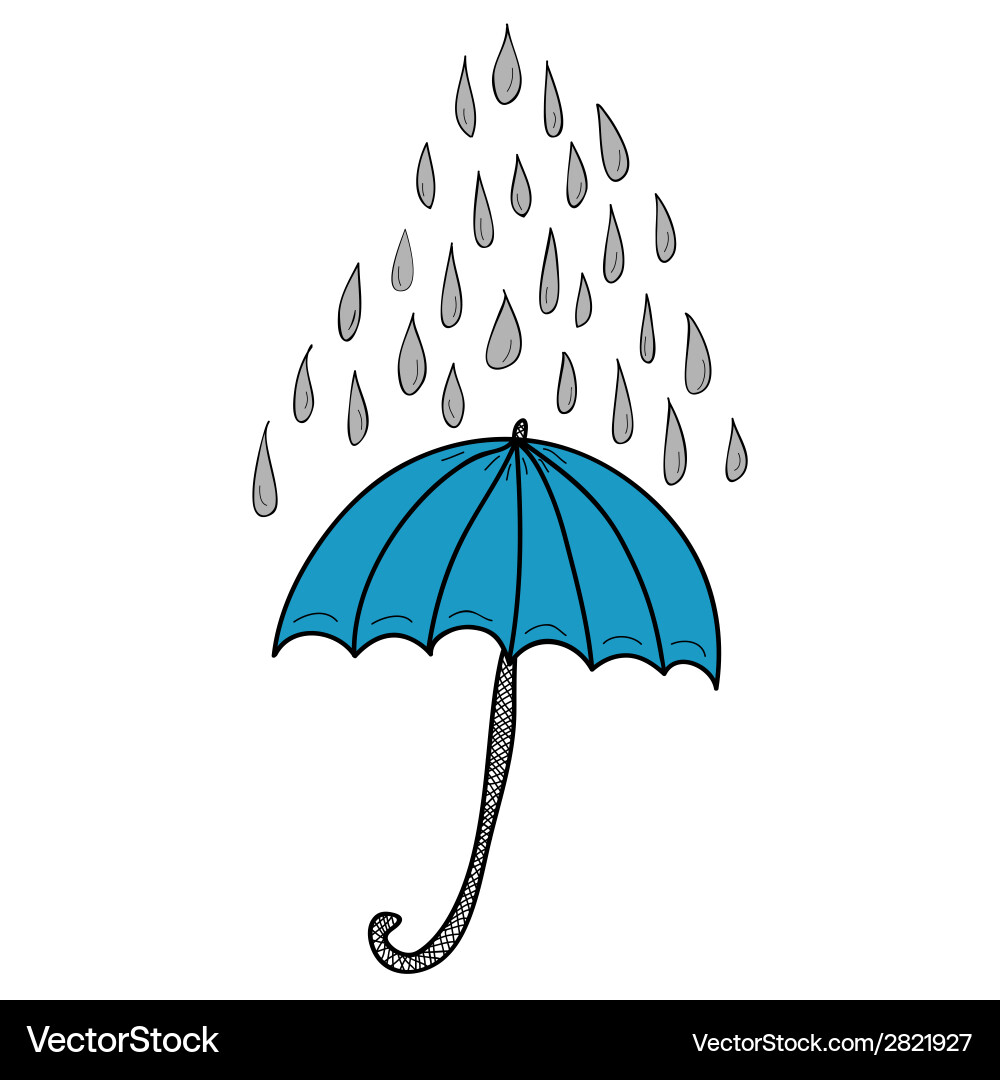Doodle umbrella and raindrops Vector Image
