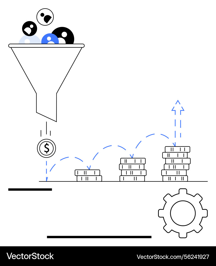 Funnel process converting audience into revenue Funnel process converting audience into revenue vector image