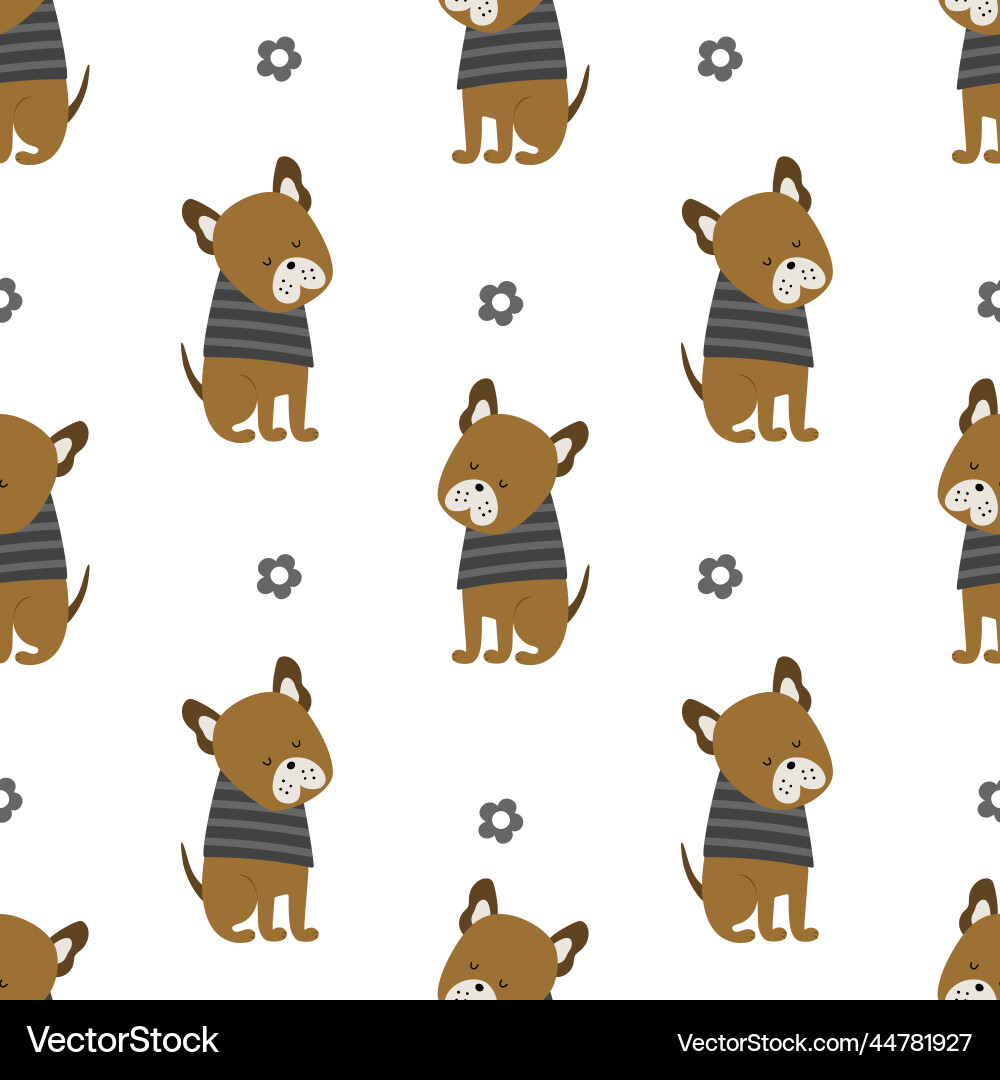 Funny dogs seamless pattern with simple flowers Funny dogs seamless pattern with simple flowers vector image