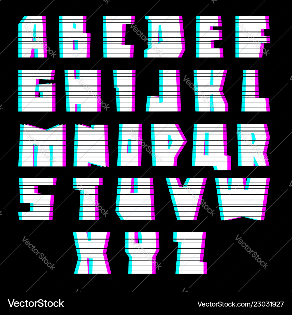 Glitch font with interference uppercase Glitch font with interference uppercase vector image