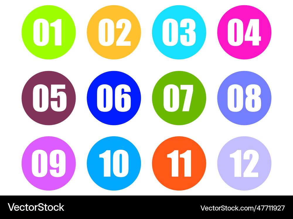 Numbers on multicolored circles Vector Image