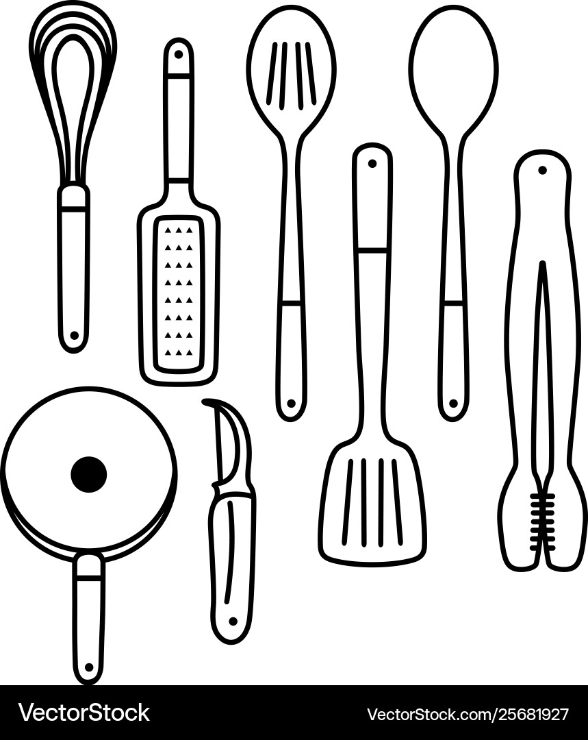 Outline cooking utensils – Royalty-Free Vector | VectorStock, image size:859x1080