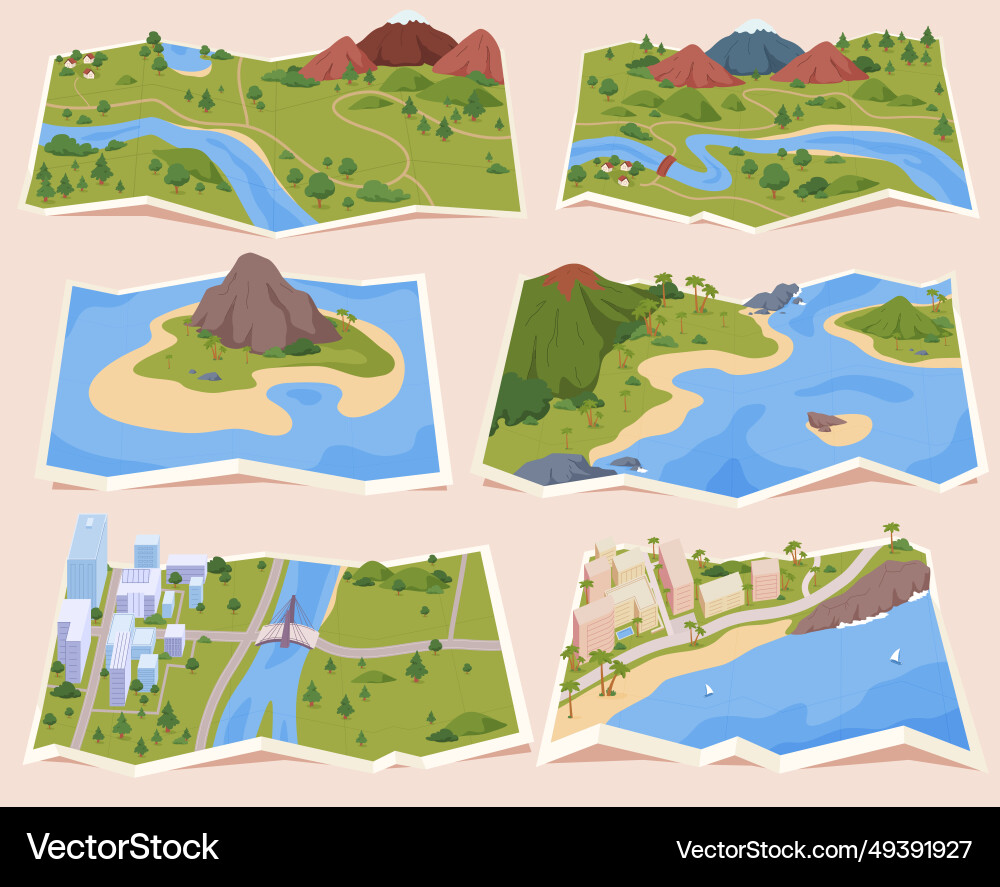 Paper map with three-dimensional landscape Paper map with three-dimensional landscape vector image