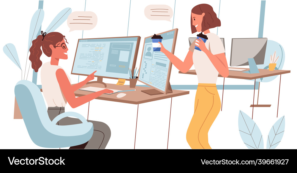 Programmers working concept in flat design Vector Image