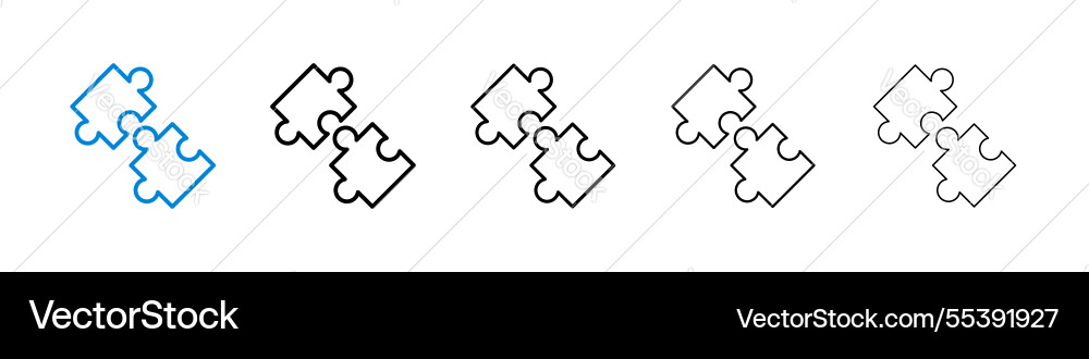 Puzzle icons in five different stroke sizes Vector Image