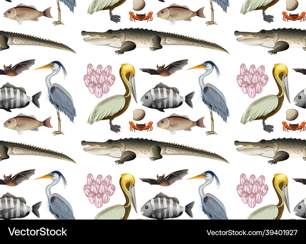 Seamless pattern with various mangrove animals Vector Image
