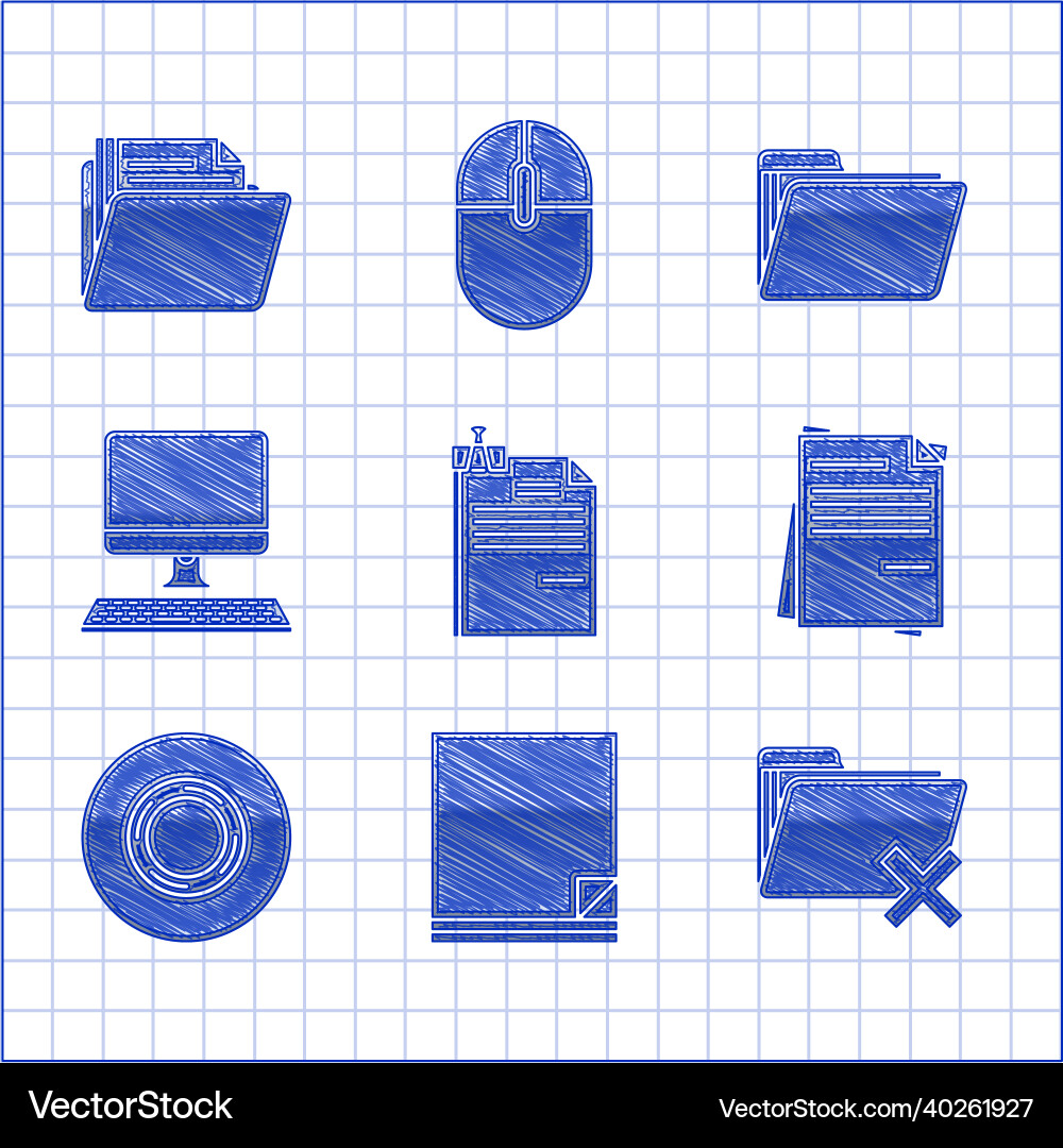 Set file document and binder clip delete folder Set file document and binder clip delete folder vector image