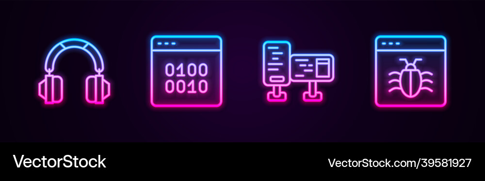 Set line headphones binary code computer monitor Vector Image