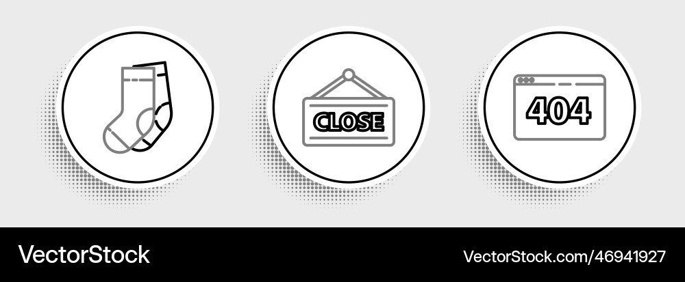 Set line page with a 404 error socks and hanging Set line page with a 404 error socks and hanging vector image