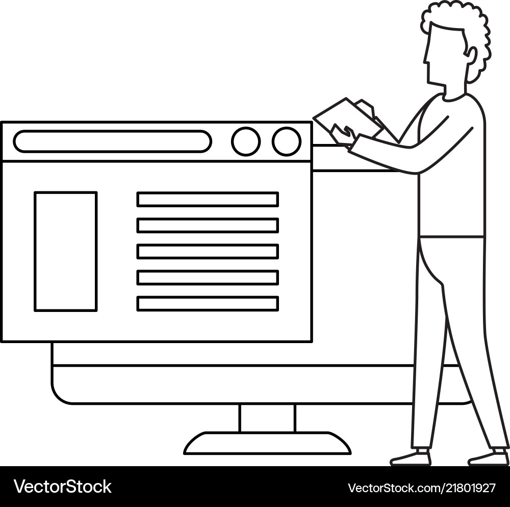 Young man working with computer programmed Vector Image