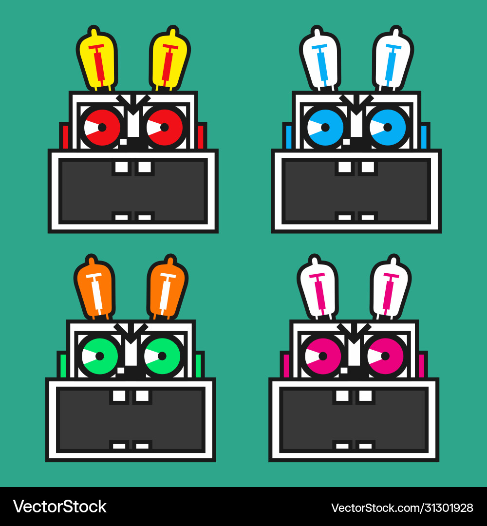 A set of four rabbit robot head color variants A set of four rabbit robot head color variants Vector Image