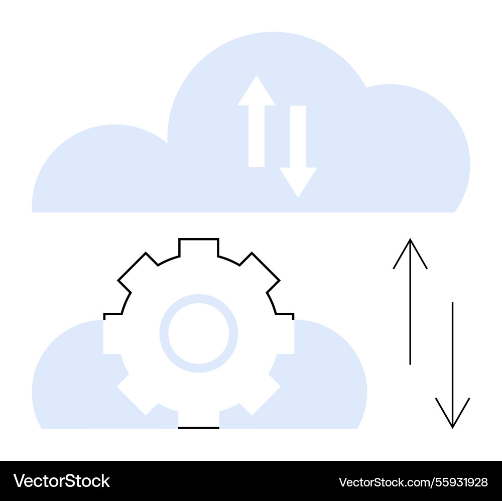 Cloud computing with gear and data transfer arrows Cloud computing with gear and data transfer arrows vector image