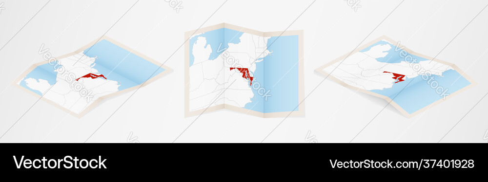 Folded map maryland in three different versions Vector Image