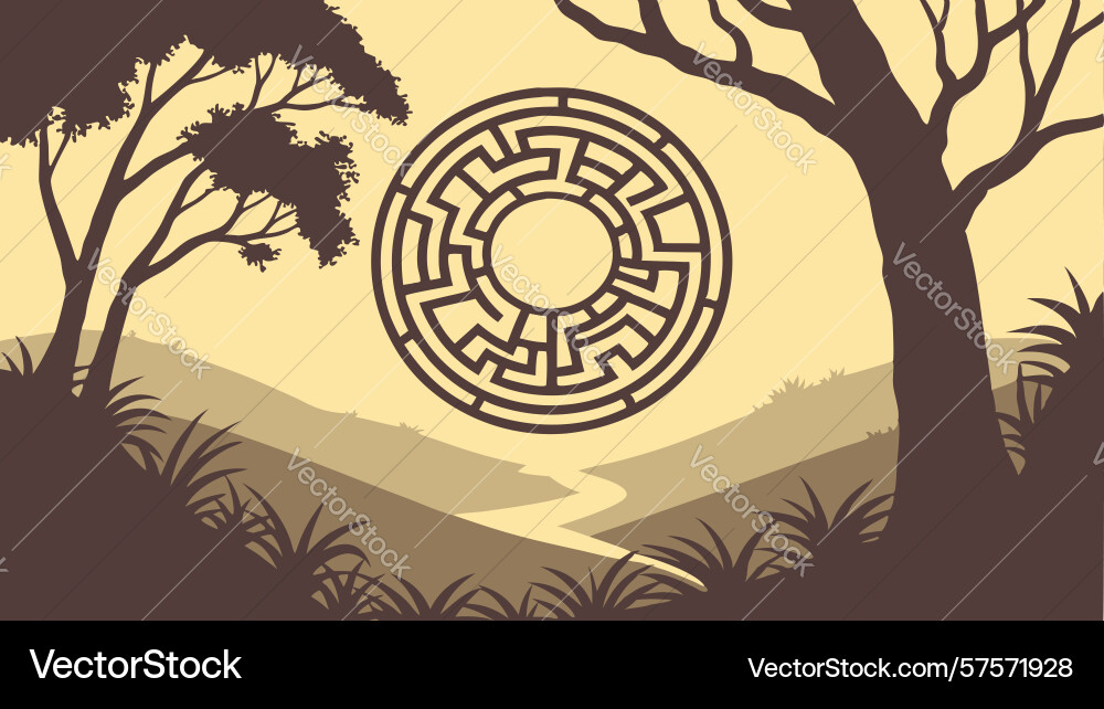 Labyrinth symbol in tranquil setting design vector image