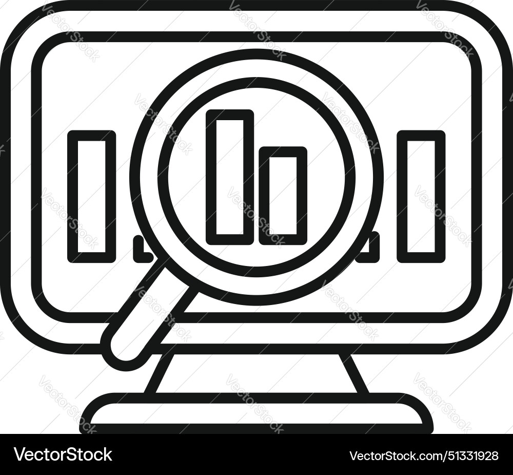 Line art icon of a computer monitor with charts Line art icon of a computer monitor with charts Vector Image