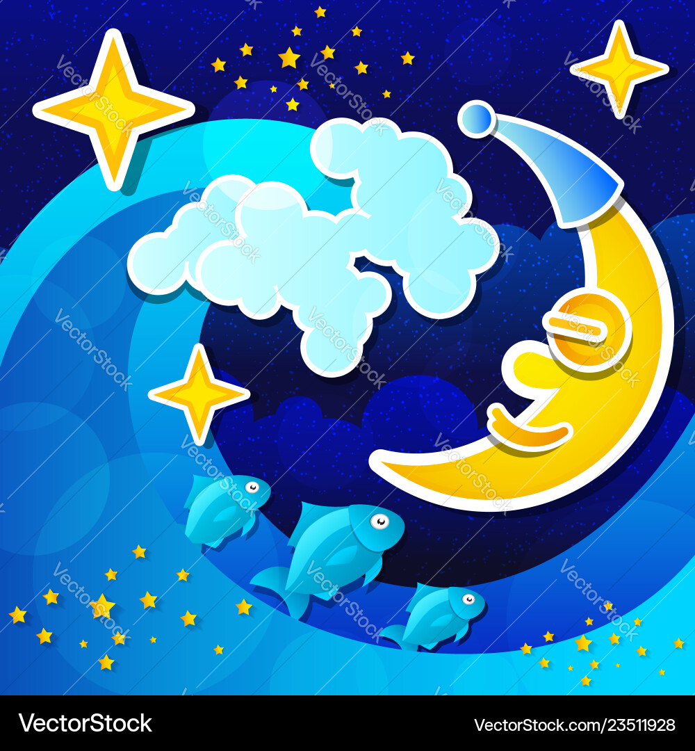 Night seascape with full moon and starry sky Night seascape with full moon and starry sky vector image