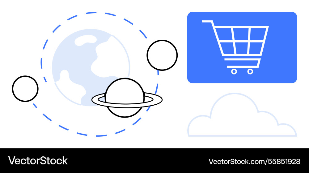 Planetary system orbiting with shopping cart Planetary system orbiting with shopping cart Vector Image