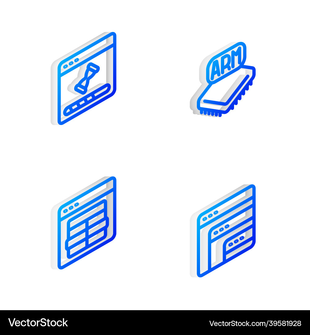 Set isometric line processor loading data window Set isometric line processor loading data window vector image