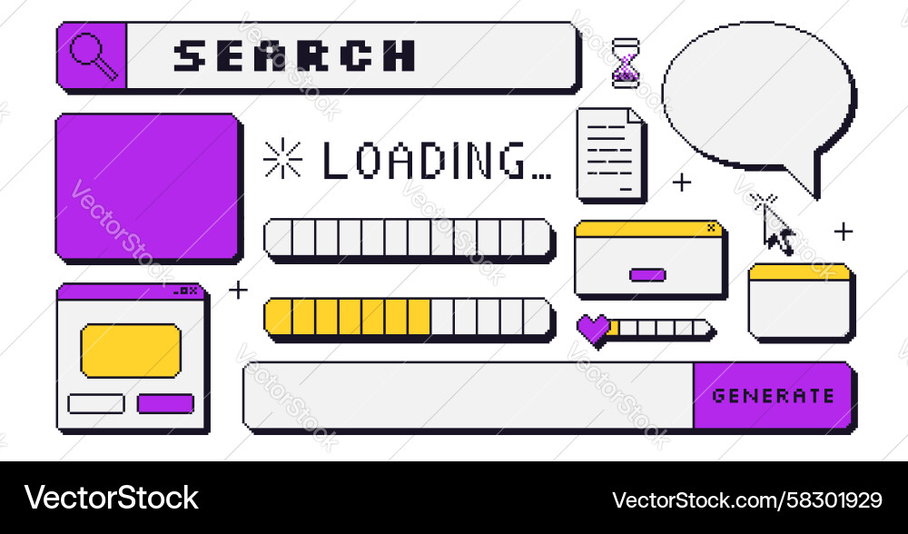 8-bit Pixel Interfaces & Speech Bubbles Vector Image
