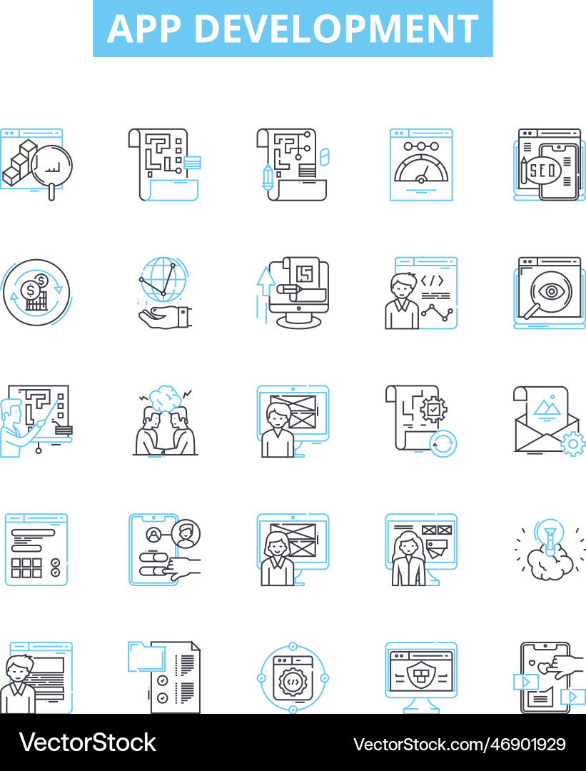 App development line icons set App development line icons set vector image