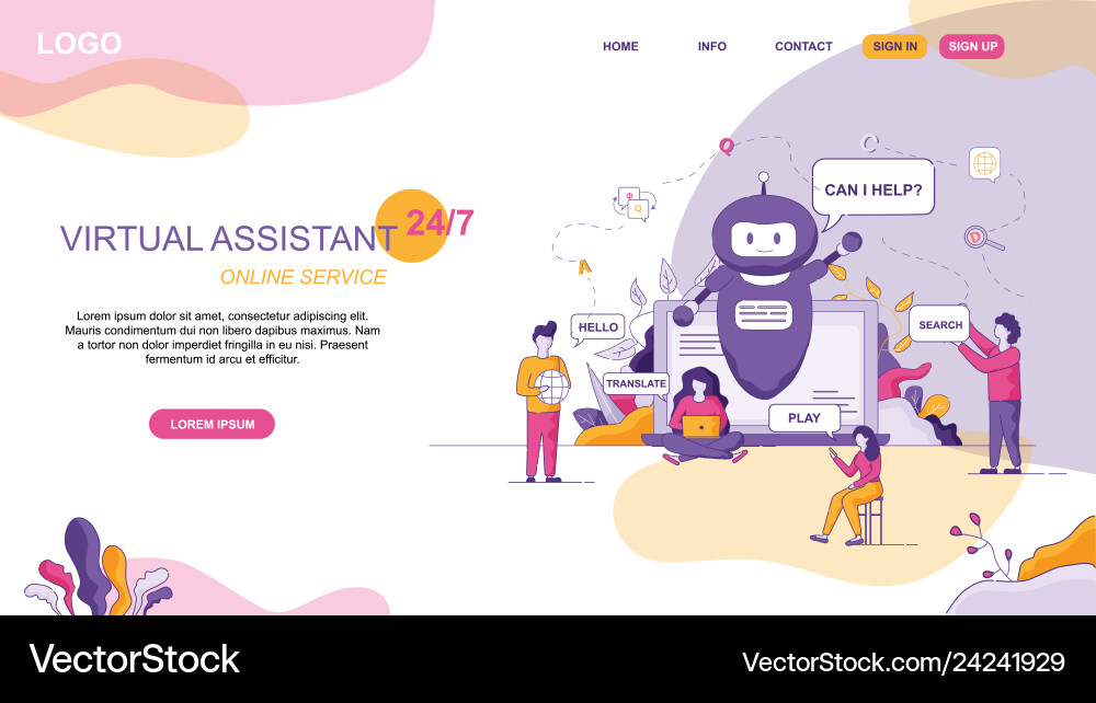 Design for virtual assistant website online Design for virtual assistant website online vector image