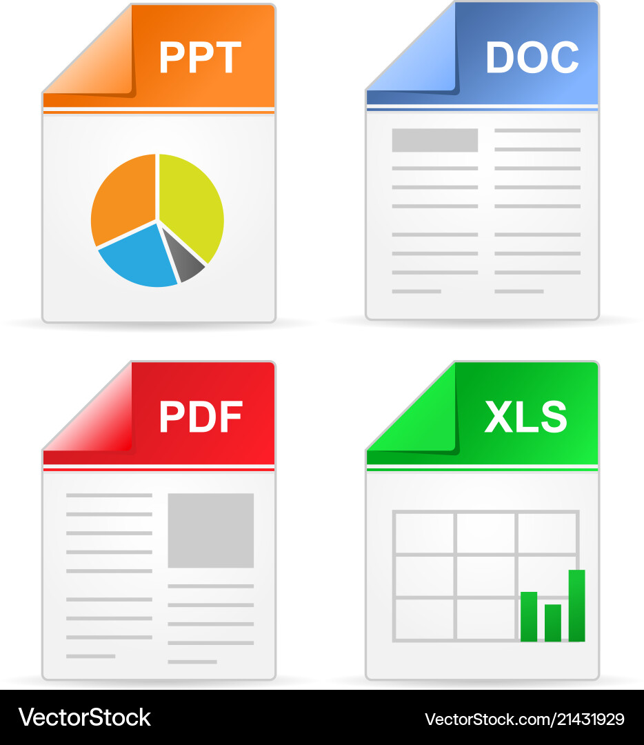 File Type Icons - PPT, DOC, PDF, XLS vector image