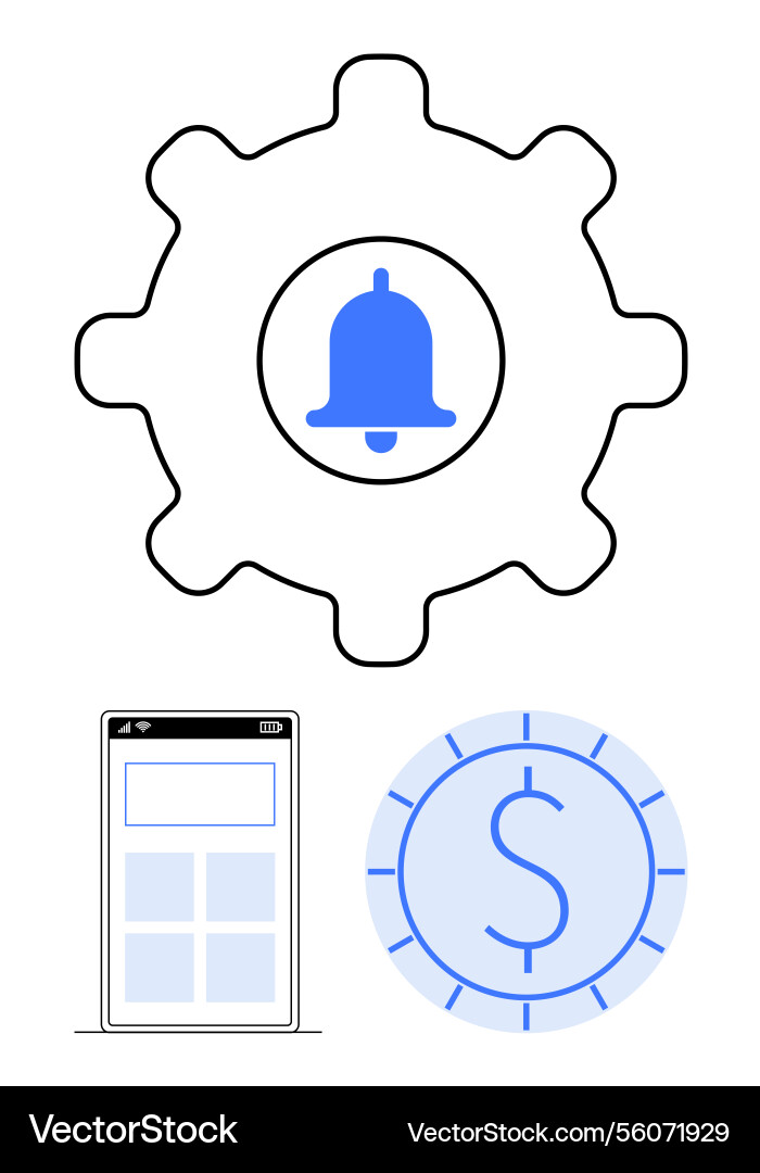 Notification setup with gear mobile interface Vector Image