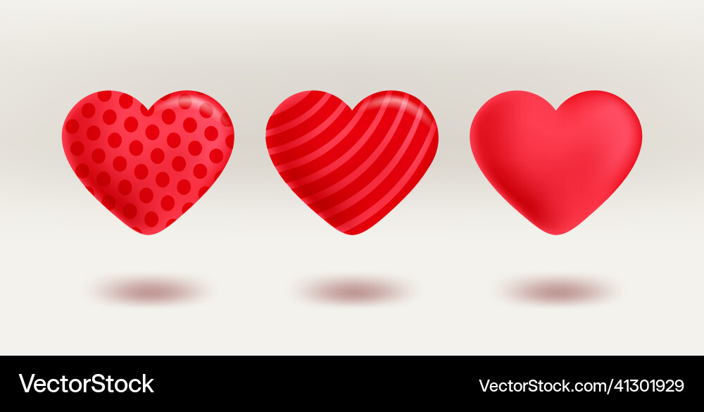 Red hearts with different patterns 3d Vector Image