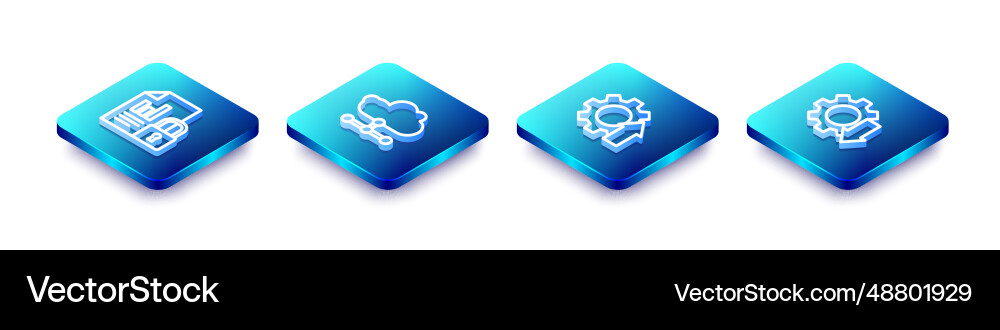 Set isometric line document and lock network Set isometric line document and lock network vector image