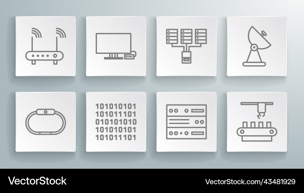 Set line smartwatch tv binary code server data Set line smartwatch tv binary code server data vector image