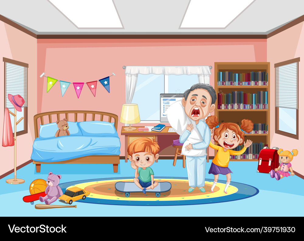 Interior of bedroom with children cartoon Interior of bedroom with children cartoon Vector Image