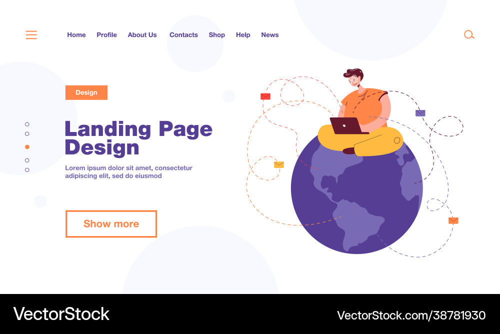 Man sitting on globe and sending emails vector image