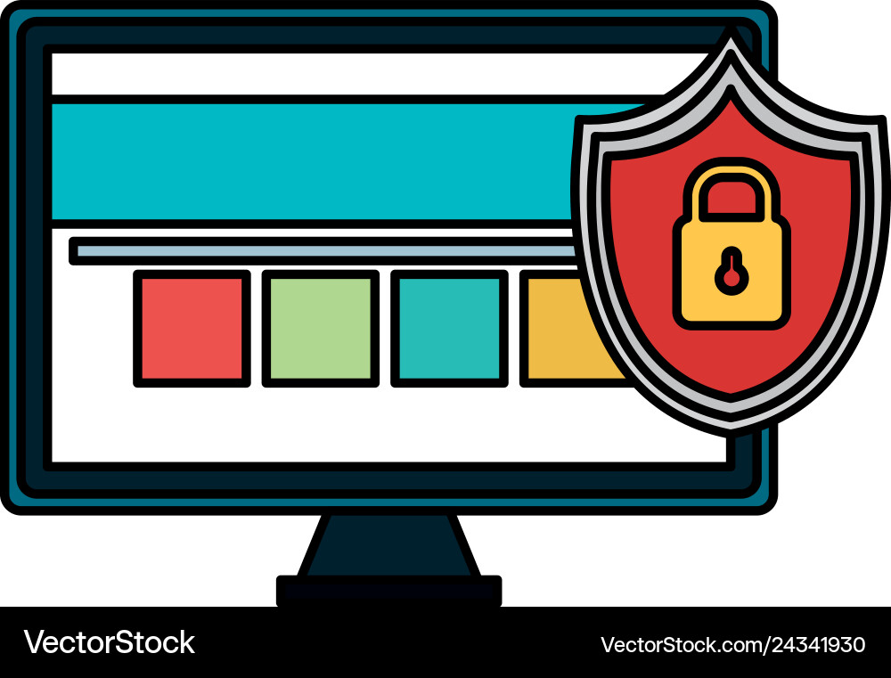 Monitor computer with shield padlock Monitor computer with shield padlock vector image