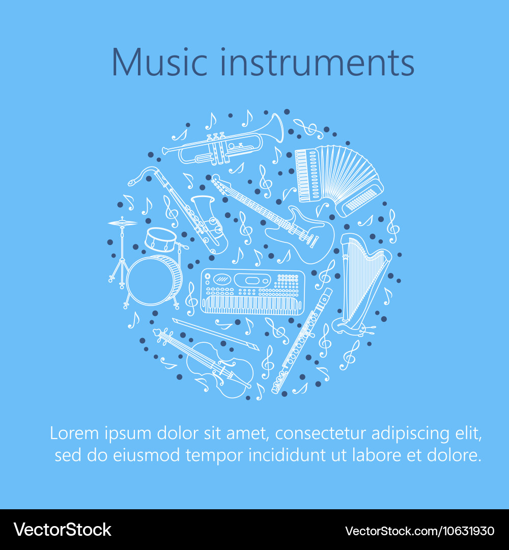 Music instruments thin line icon set for web vector image
