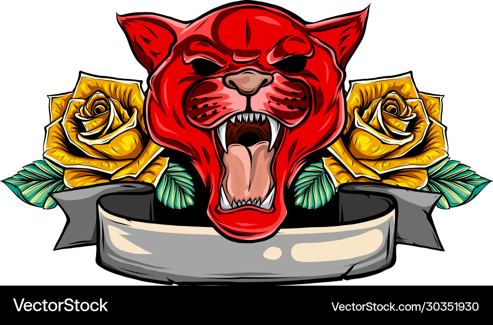 Portrait a grinning panther with roses Vector Image