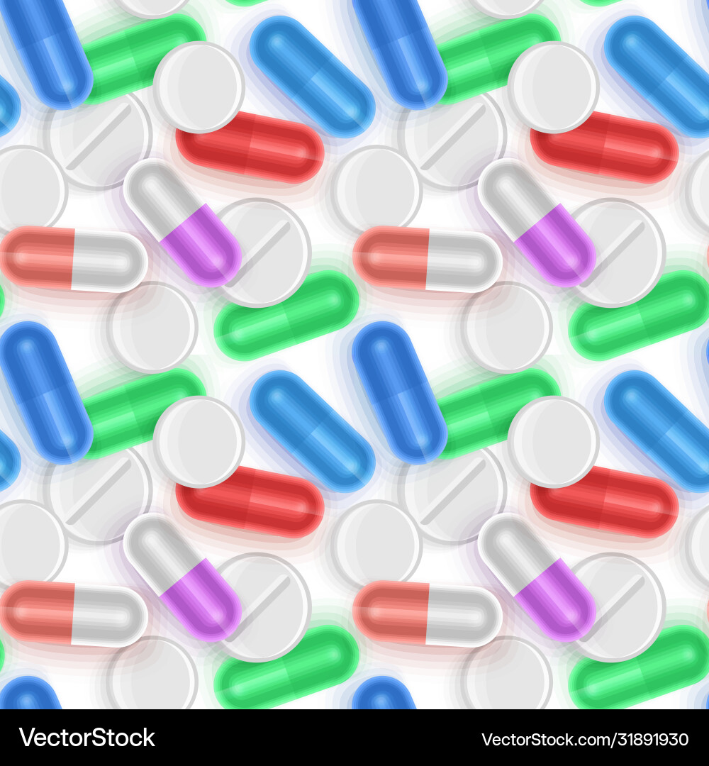 Seamless endless pattern with capsule and tablet Seamless endless pattern with capsule and tablet Vector Image