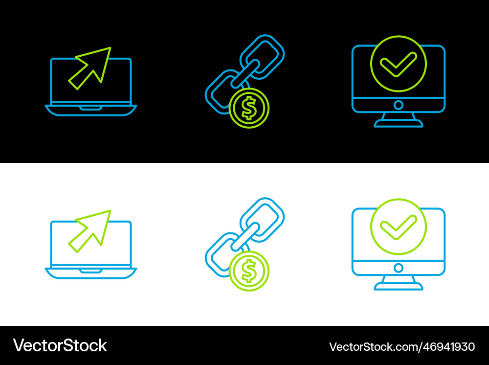Set line computer monitor laptop and cursor Set line computer monitor laptop and cursor vector image
