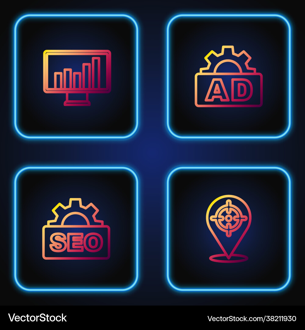 Set line target seo optimization monitor Set line target seo optimization monitor vector image