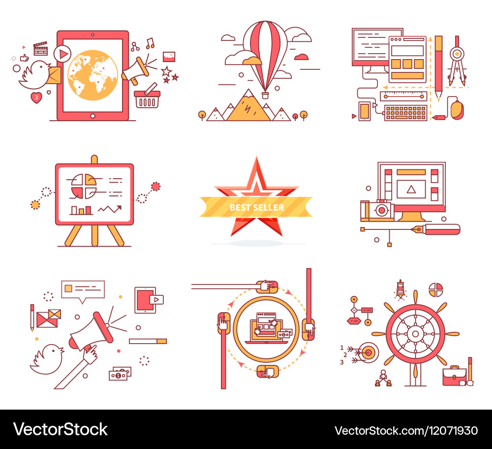 Set of web icons sign symbols in flat style vector image
