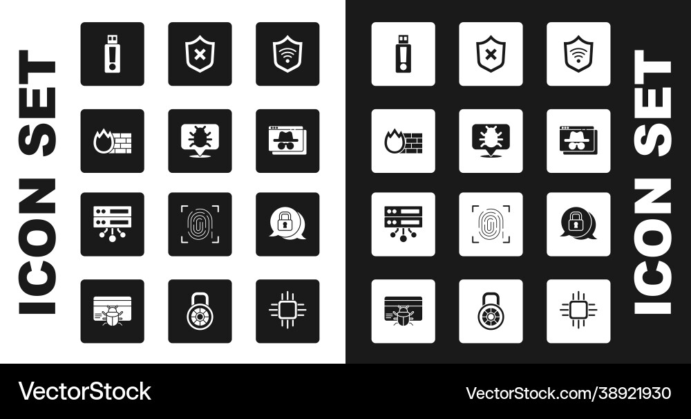 Set shield with wifi wireless system bug Set shield with wifi wireless system bug vector image