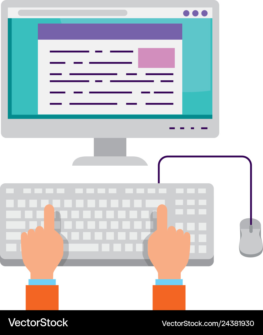 User hands with computer desktop User hands with computer desktop vector image