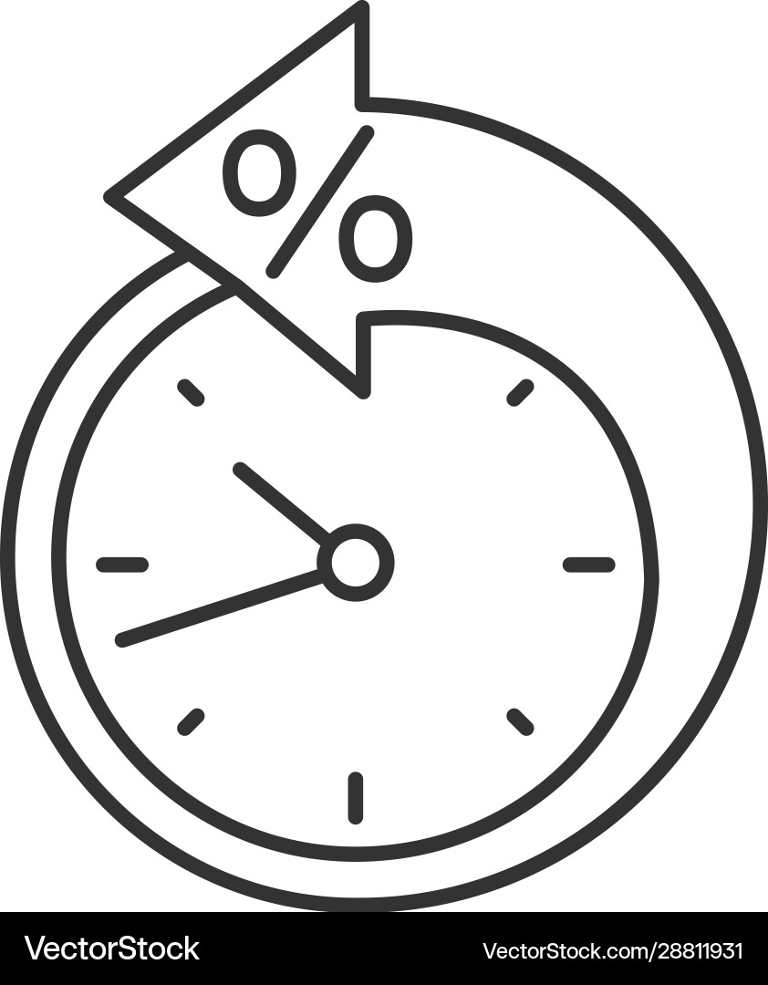 Back arrow around clock with percent linear icon vector image