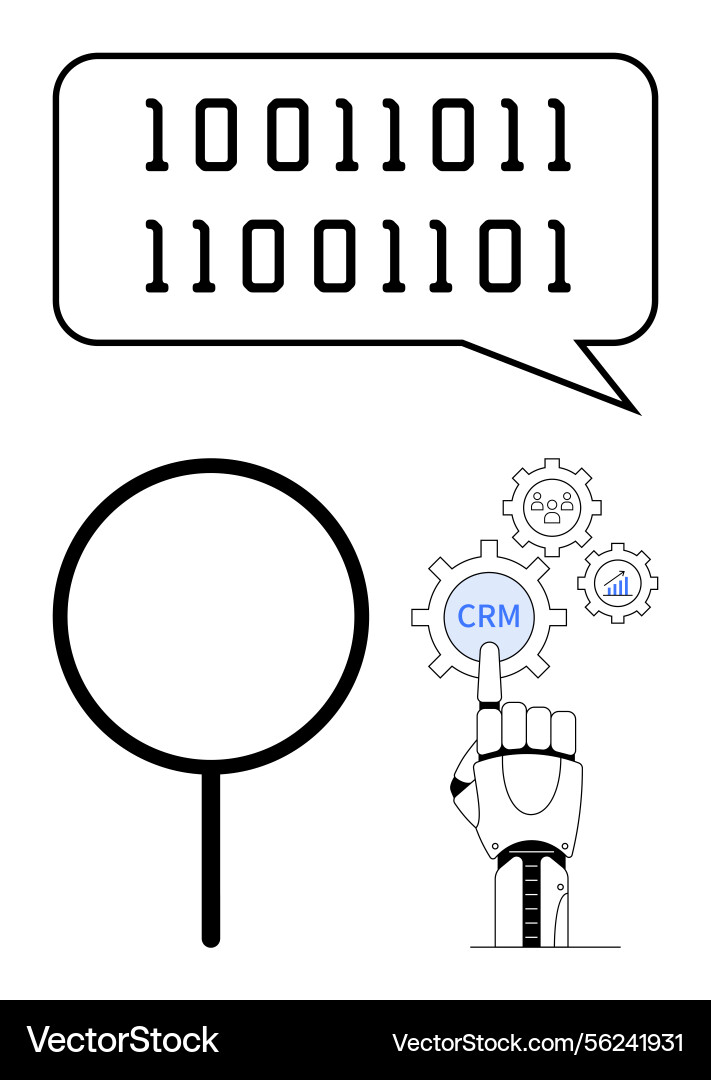 Binary code speech bubble robotic hand managing Binary code speech bubble robotic hand managing vector image