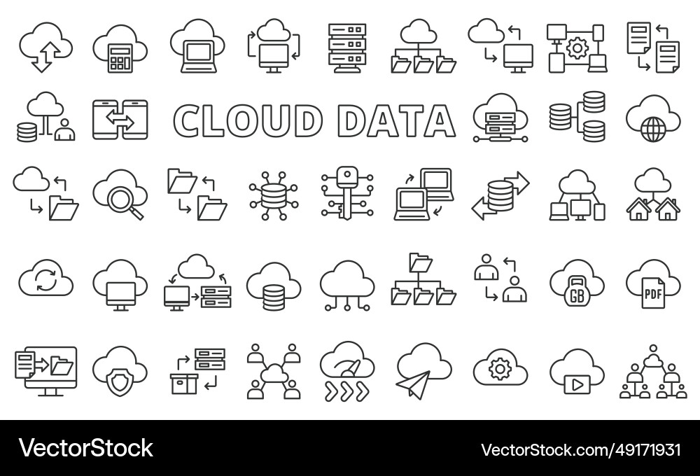 Cloud data icon set in line design storage Cloud data icon set in line design storage vector image