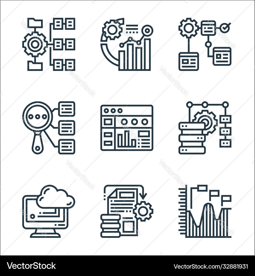 Data analytics line icons linear set quality Data analytics line icons linear set quality vector image