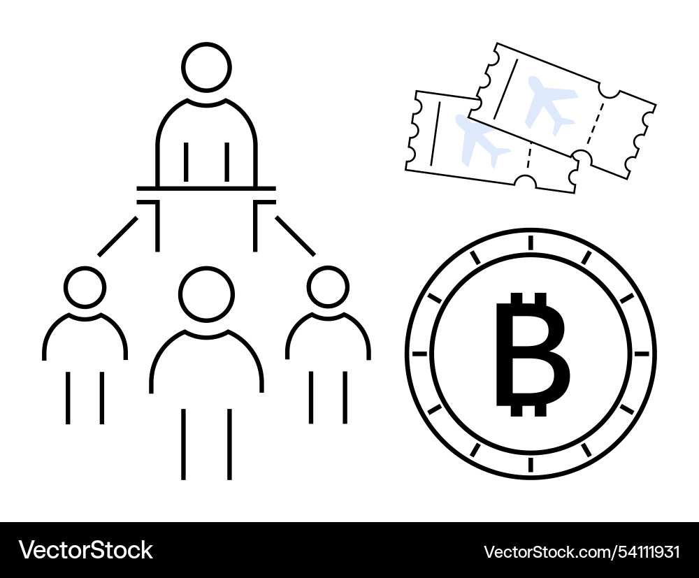 Hierarchical team structure with bitcoin symbol Vector Image